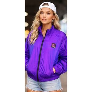 90s Vintage Purple Surf Style Windbreaker Jacket – Iridescent, Zip Up, One Size